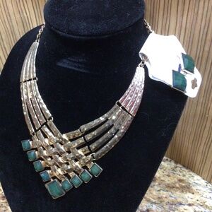 Troy Design, necklace and earring set in gold tone and green
